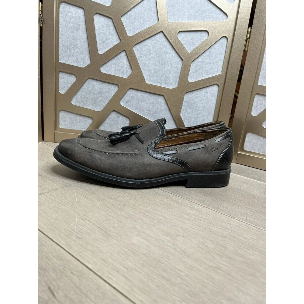 Clarks Garren Style Tassel Loafer Grey Slip On Shoe Leather 26114003 Sz 10 M Men